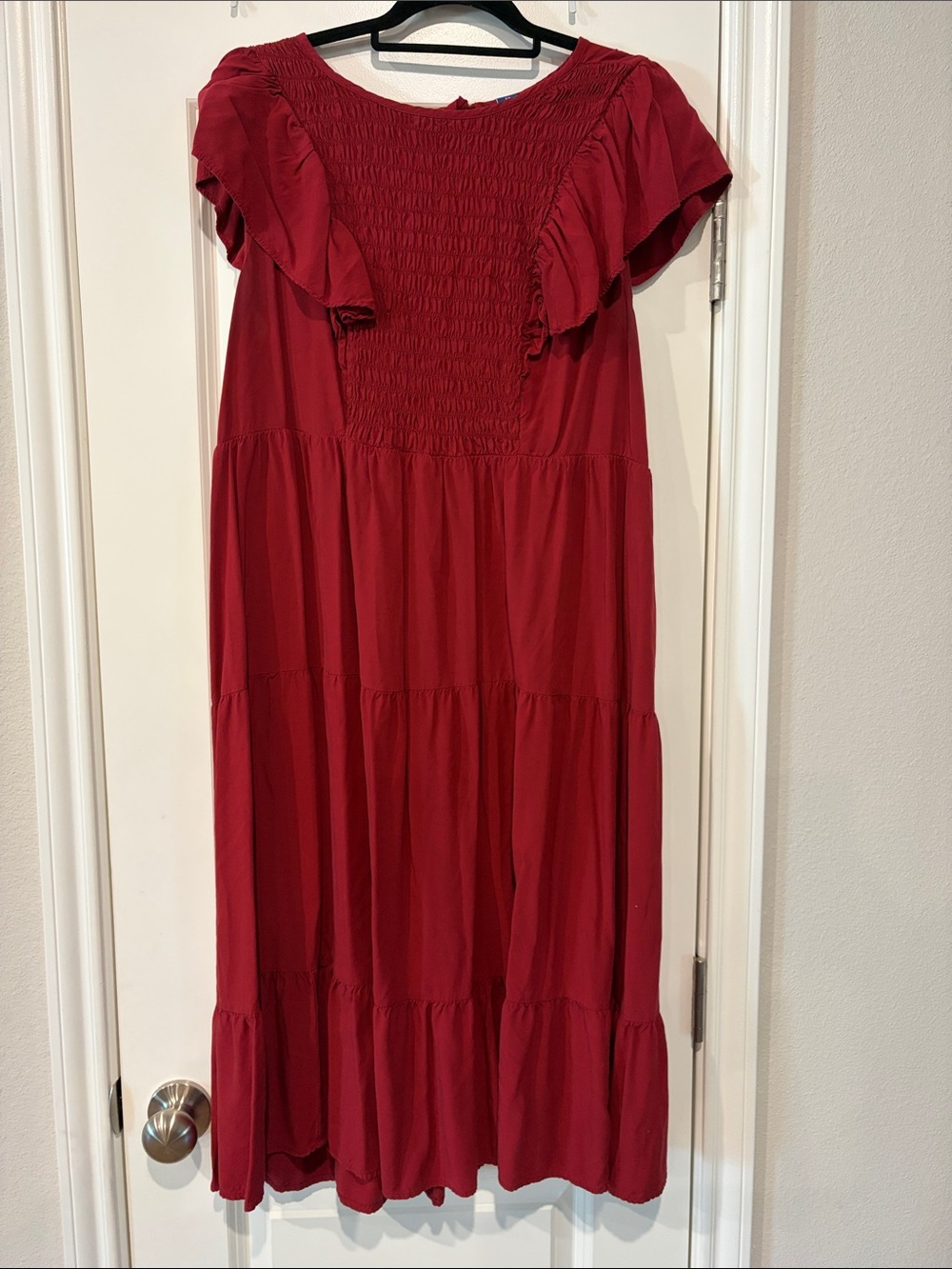 Old Navy Red Tiered Ruffle Sleeve Midi Dress